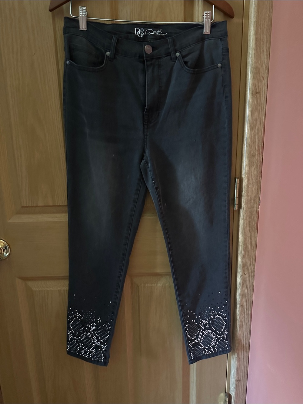 DG2 by Diane Gilman Black Cropped Jeans with Studded Hem Detail